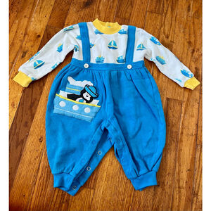 Vintage 1990s Dinokidz Fun Club Nautical Boat One Piece Blue Boys Outfit 18 M